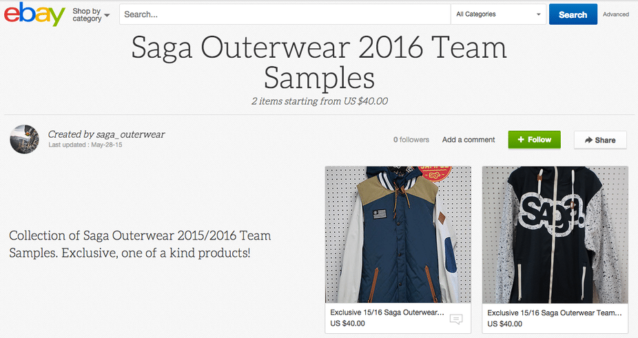 2016 Saga Outerwear Team Sample Sale