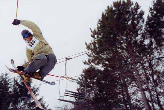 Wiping snow off my tail at Tyrol Basin Wisconsin