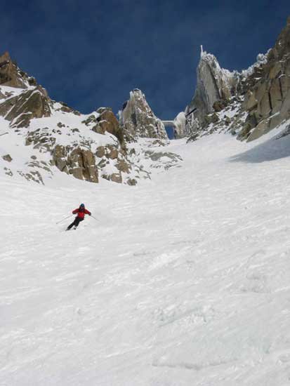 Tim Screaming down the couloir and laying some nice turns. There was so much sluff that the mountain
