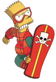 bart simpson terring it up on a snowboard