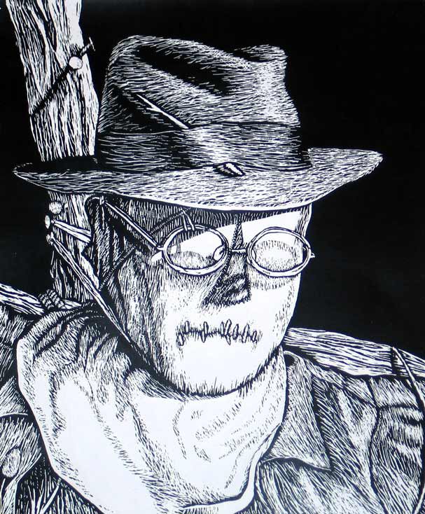 scratchboard of a scarecrow