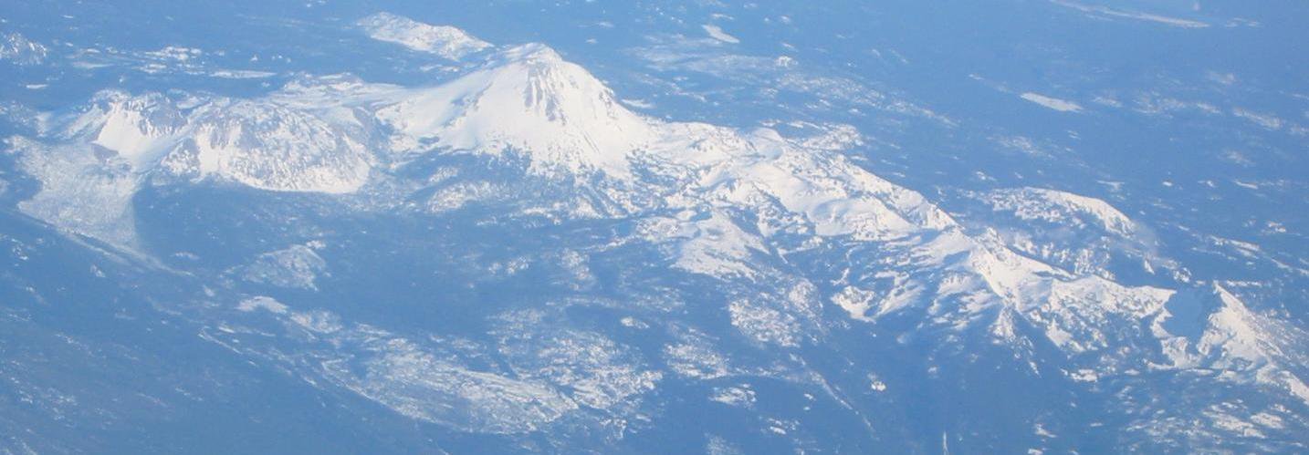 Different angle of Shasta from the plane