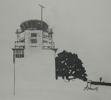 drawing of a flight command tower