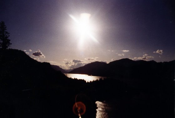 Sun shining on the columbia river gorge