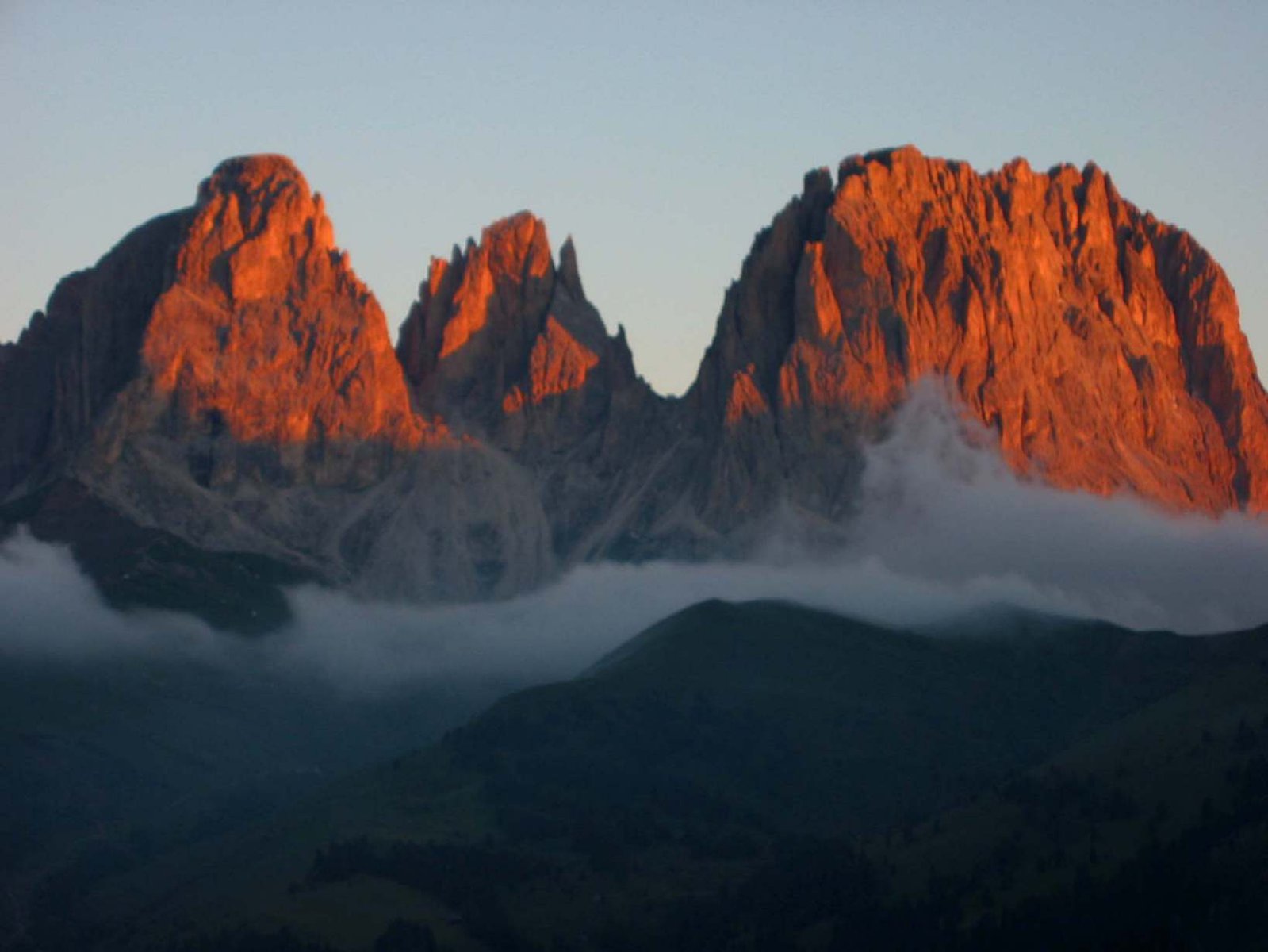 Alpenglow on the Dolomites in Italy