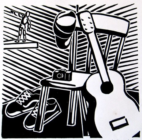 block print of guitar