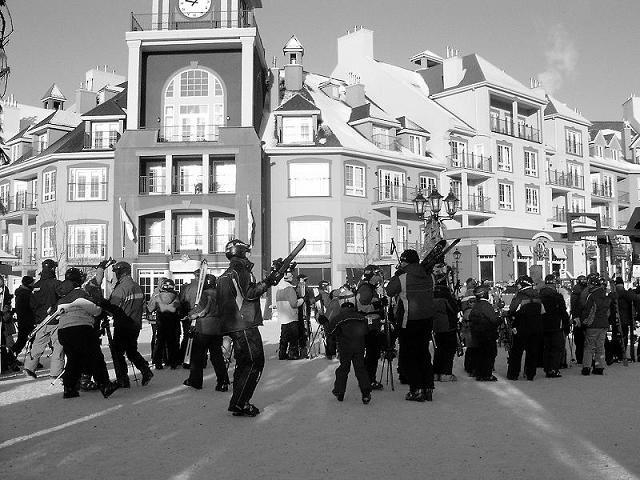 At the very bottom of Tremblant village, black and white.