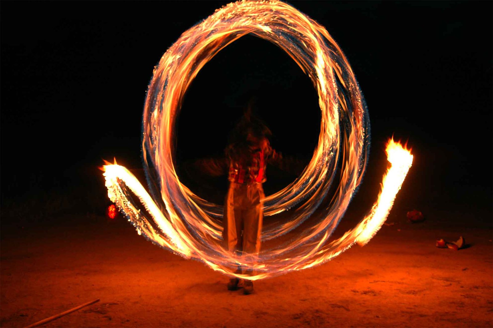 Flaming circle at night