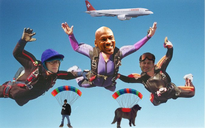 Linda's dream is to skydive with Michael Jordan and Me! My Nephew made this for her!