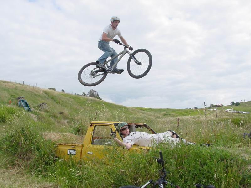 Brian hitting a car jump.