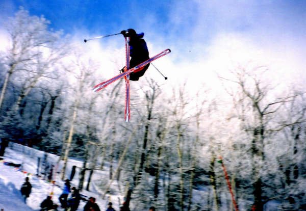 Jon crosses it up...Jay Peak big air 2004