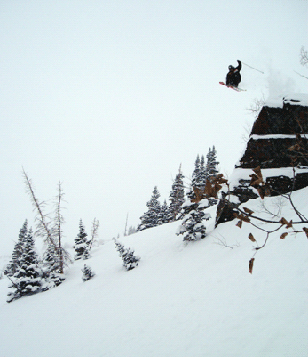 cliff, storm skiing at alta