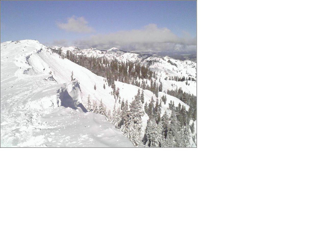 Top of Estelle bow on a bluebird pow day.