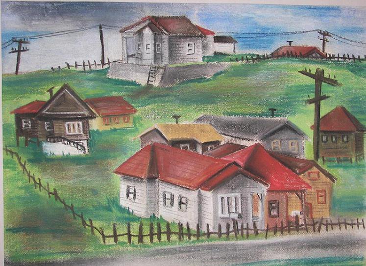 Oil pastel of houses