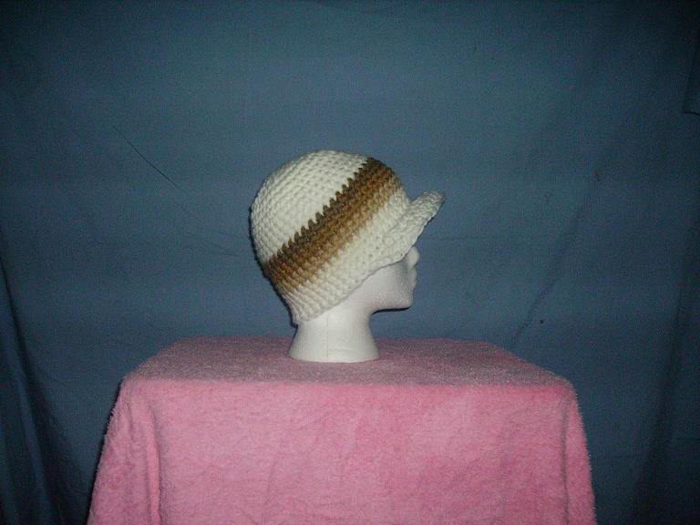 White and brown brimmed beanie
