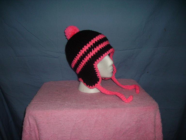 Black and Pink earflap Beanie