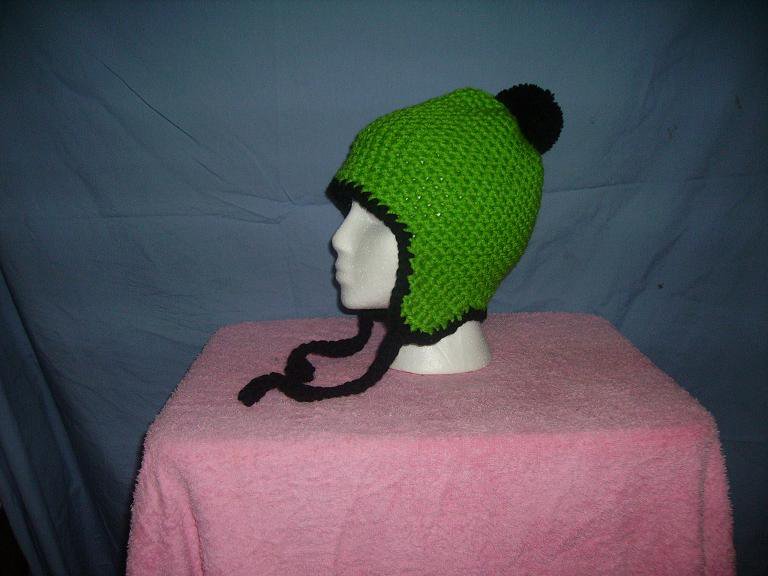 Lime green and black beanie