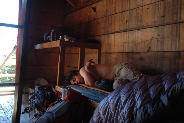 Passed out in our backcountry hut.