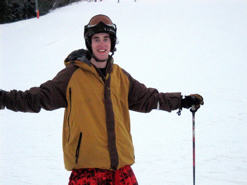 He's skiing, he's happy!