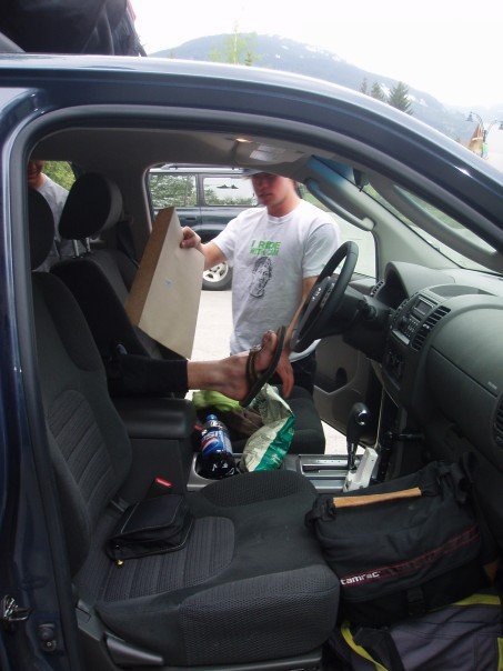 Dan's stinky ass foot taking up all the room in the car