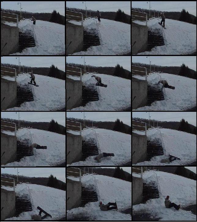 Urban fall sequence (snowboarder)