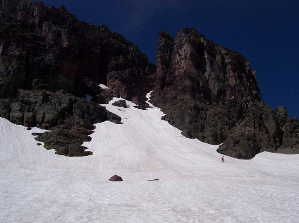 July 22 me hiking the chute, about to ski it