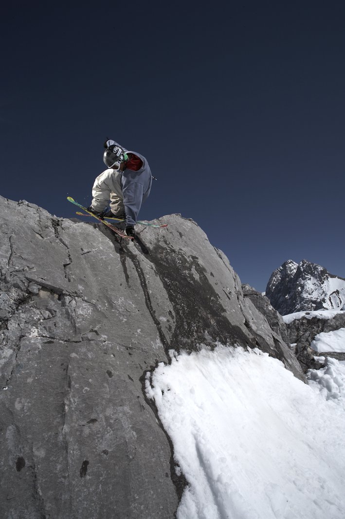 Skiing into a rock