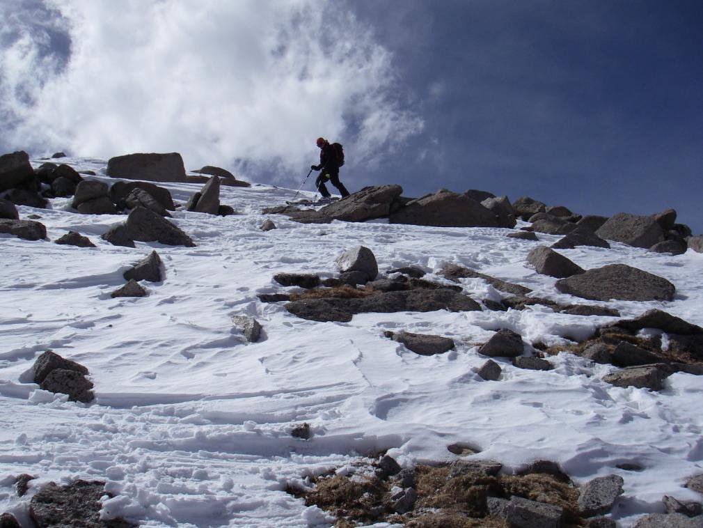 Skiing from the summit of Mount Shavano