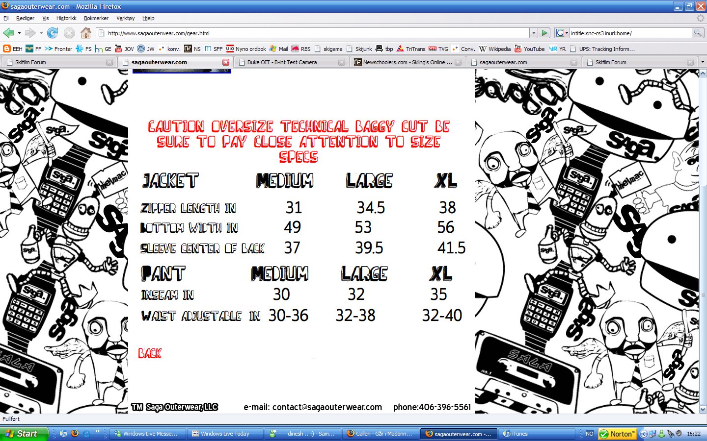 Saga sizing chart