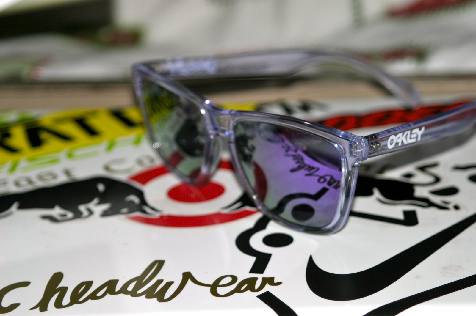 Clear and violet frogskins