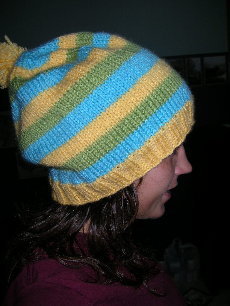 Yellow blue and green striped hat