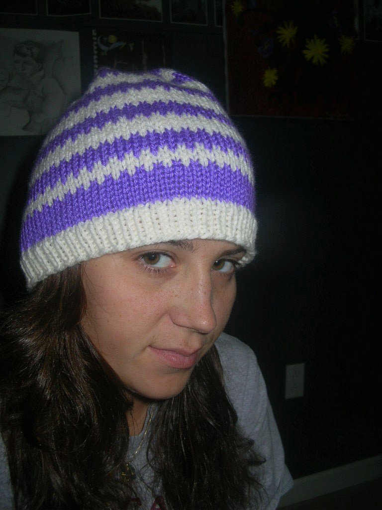 Purple and white hat