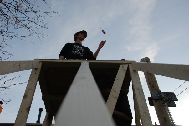Building our backyard set up (pole Flip with screwdriver)