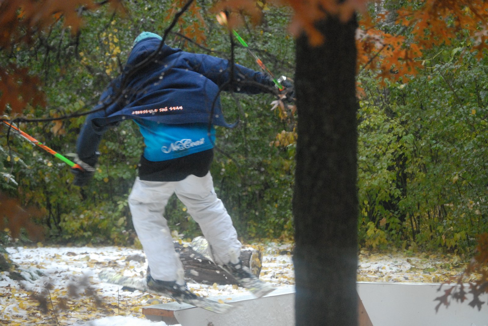 Fall skiing in Blake's yard