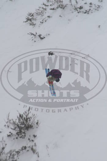 Traver Johnson busting ahuge frontflip in the Junior Freeskiing Nationals at Snowbird on Baldy