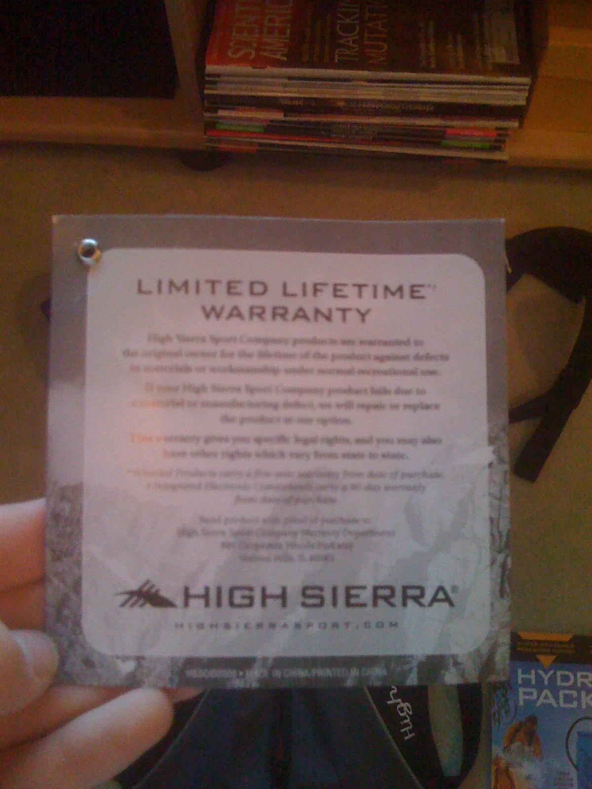 High sierra warranty paper