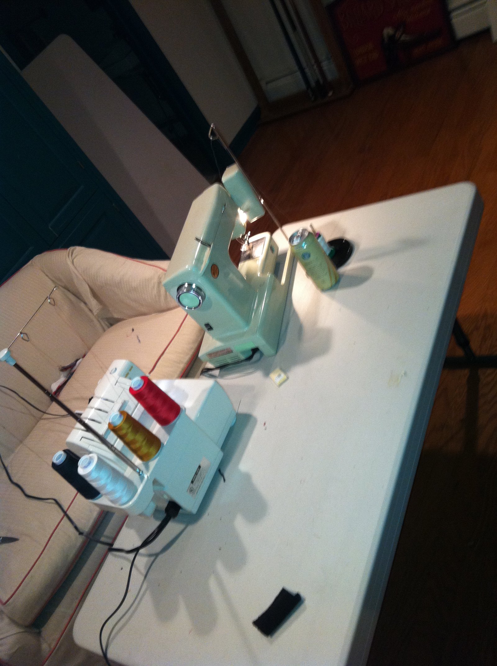 Serger and regular sewing machine