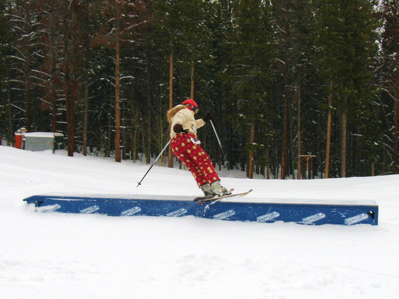 MaryO riding on to slidin off the box