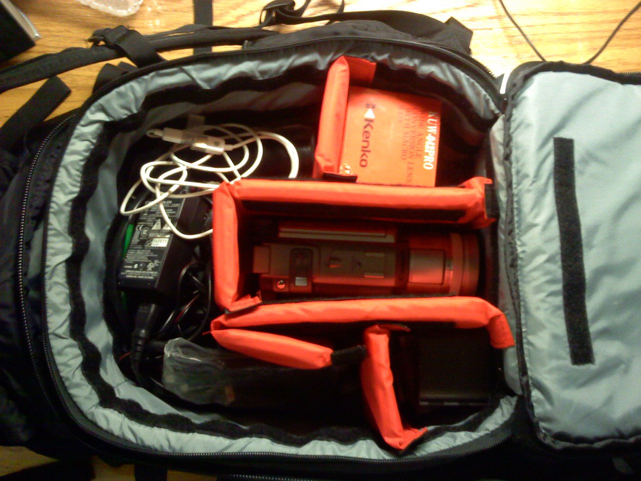 Camera bag block, in backpack