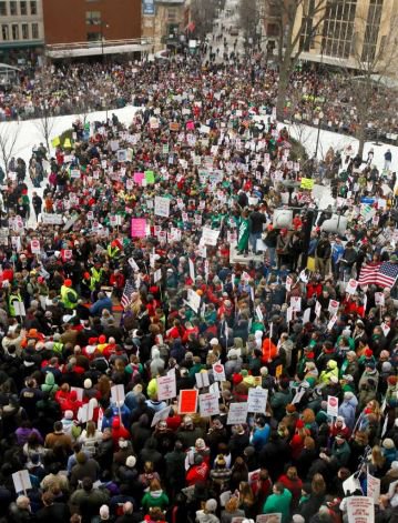 Thousands protest outside WI state Capital.