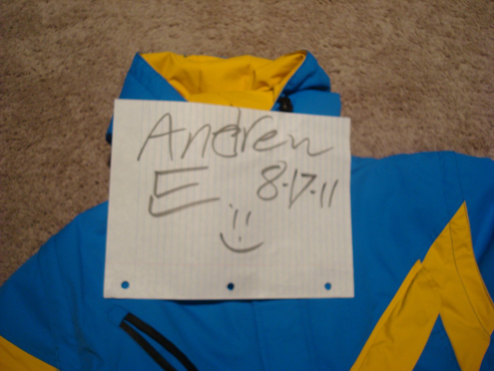 Jacket with name and date,