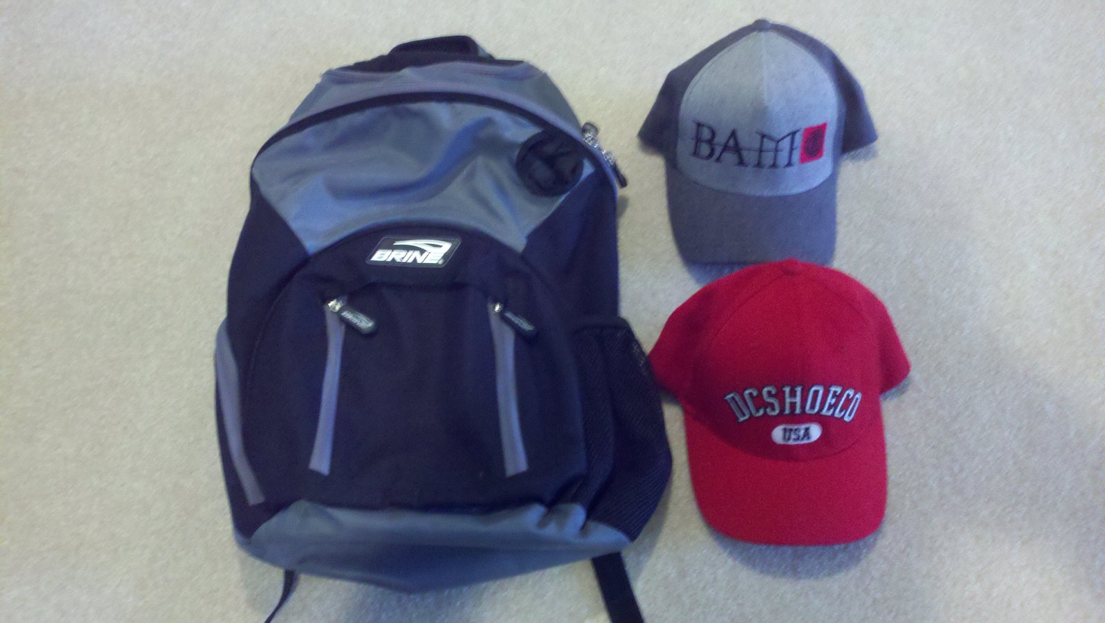 Backpack and hats