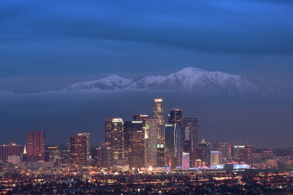 Downtown L.A. with Mt Baldy 