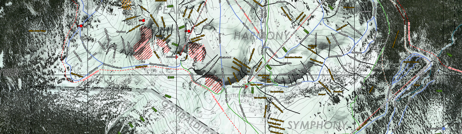 Whistler Topo/Satellite Run Map