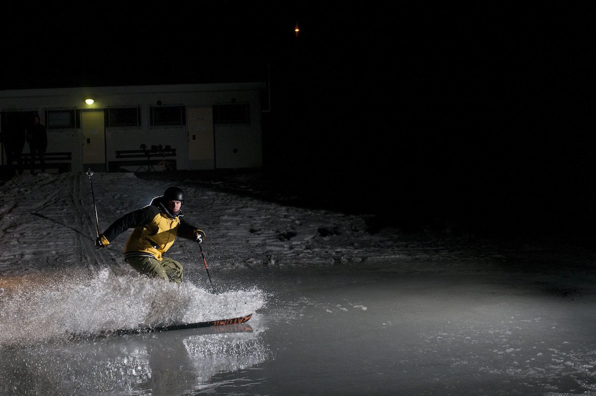 Water skiing in the winter