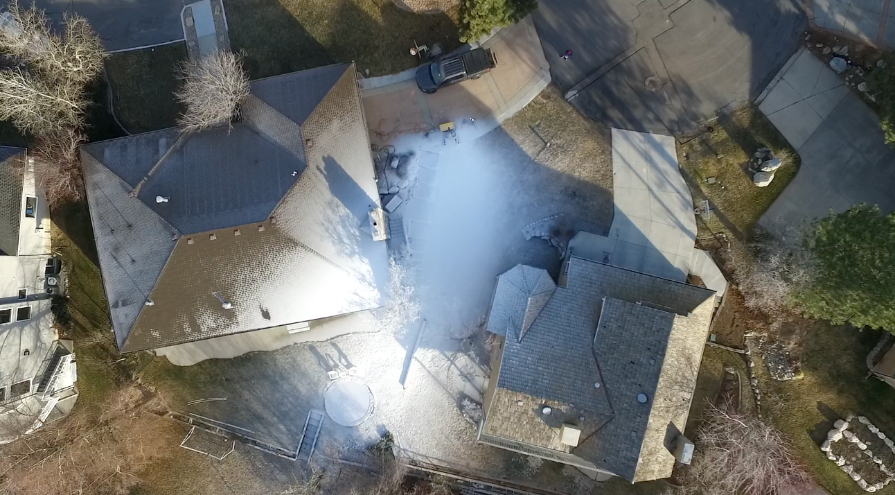 Backyard Snowstorm Drone Shot
