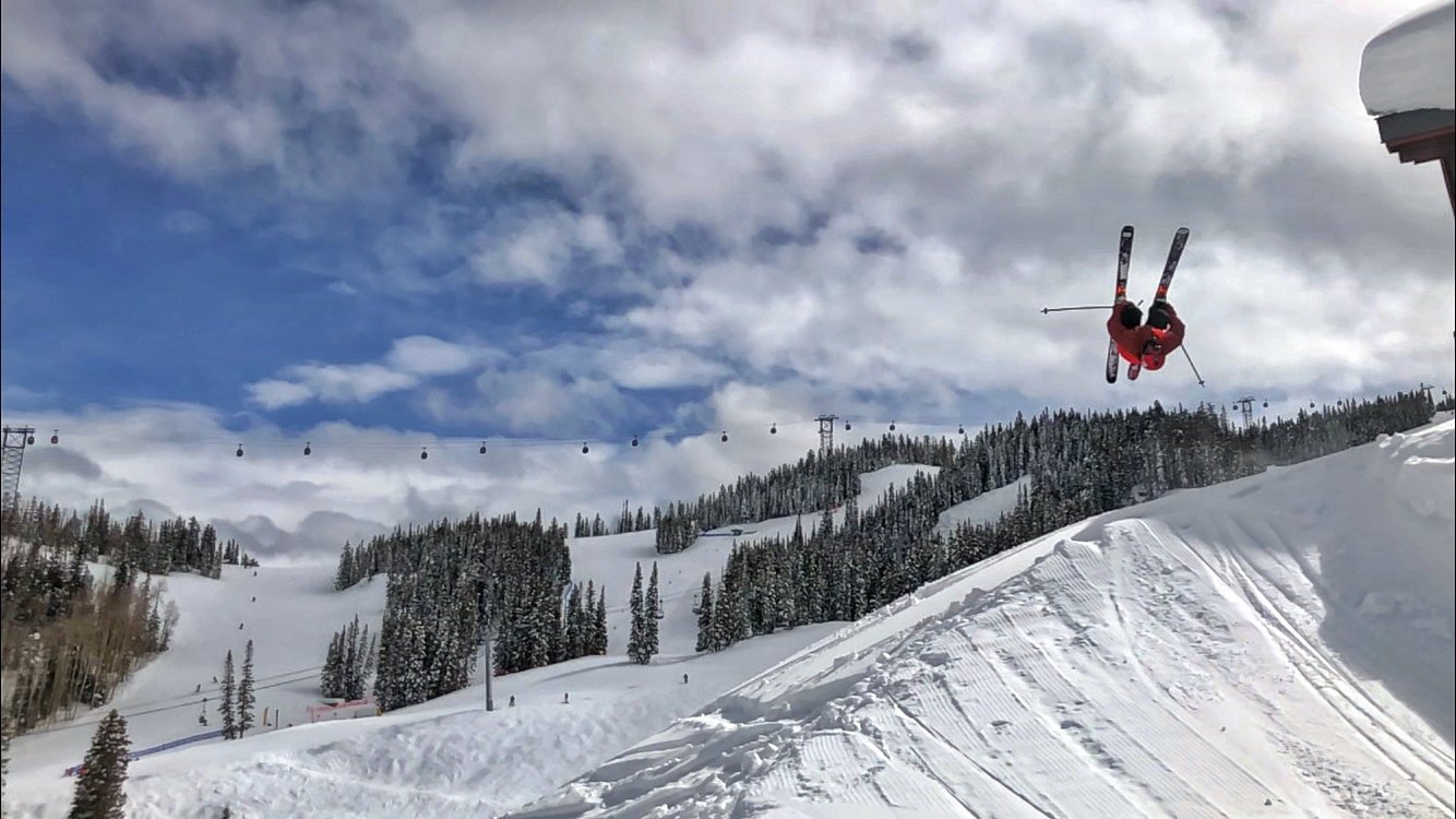 Backflipping past Bonnie’s Restaurant on Aspen Mountain!