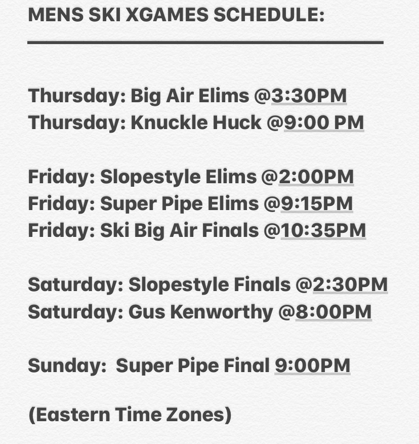 Mens XGAMES Schedule Ski Gabber